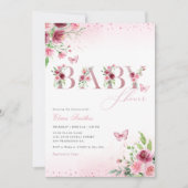 Boho Blush Pink Floral Butterfly Girl Baby shower Kaart (Voorkant)