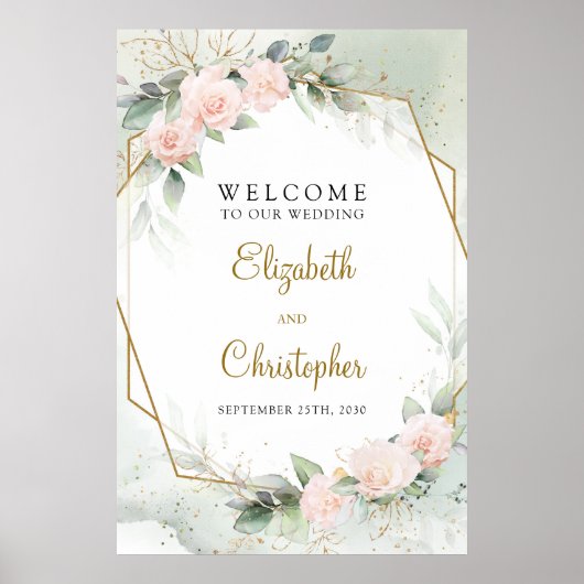 Boho Blush Pink Floral en Gold Welcome Sign Poster (Voorkant)