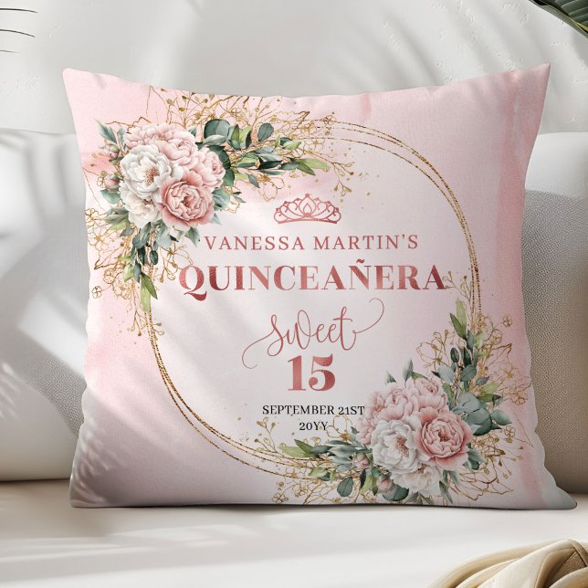 Boho Blush Pink Floral Eucalyptus Best Gift Quince Kussen (Blush Pink Floral Eucalyptus Best Gift Quince Pillow)