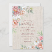 Boho Blush Pink Floral op Rustic Burlap Wedding Kaart (Voorkant)