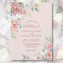 Boho Blush Pink Floral Rustic Wedding Uitnodiging