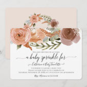 BOHO Blush Pink Floral Waterverf Baby Girl Shower Kaart (Voorkant / Achterkant)
