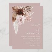 Boho Blush Pink Floral Wedding Kaart (Voorkant / Achterkant)