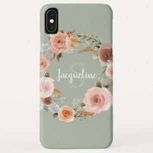 Boho Blush Pink Floral Wreath Sage Greenery Name iPhone XS Max Hoesje