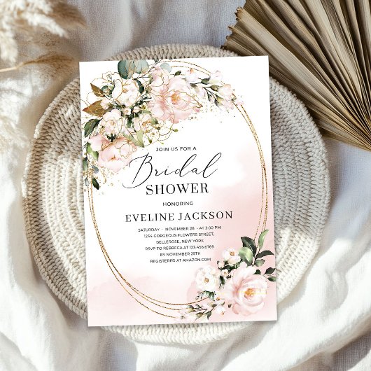 Boho Blush Pink Flowers Rozen faux gouden ovaal gr Kaart