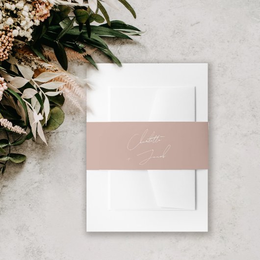 Boho Blush Pink Minimal Modern Script-namen Uitnodigingen Wikkel