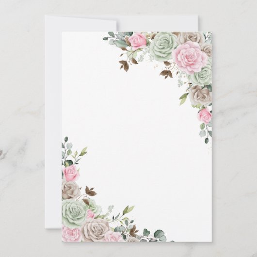 Boho Blush Pink Sage Green Taupe Floral Wedding Kaart (Achterkant)