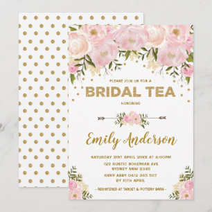 Boho Blush Pink Waterverf Floral Bridal Tea Kaart