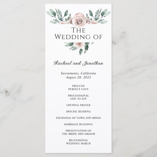 Boho Blush Roos Floral Wedding Programme Programma (Voorkant)