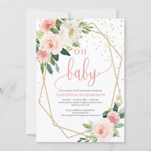 Boho Blush rose Baby shower Floral Invitation