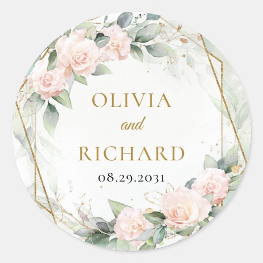 Boho blush rose cadre or vert mariage autocollant (Devant)