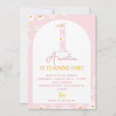 Boho Blush Rose Daisy 1er Anniversaire Invitation (Devant)