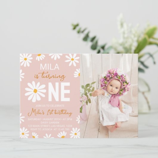 Boho Blush Rose Daisy Invitation Anniversaire (Debout devant)