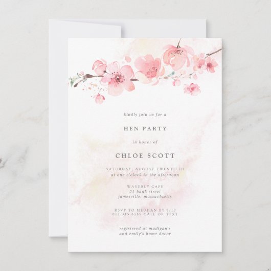 Boho Blush rose Floral Hen Invitation (Devant)