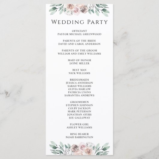Boho Blush Rose Floral Wedding Programme (Dos)