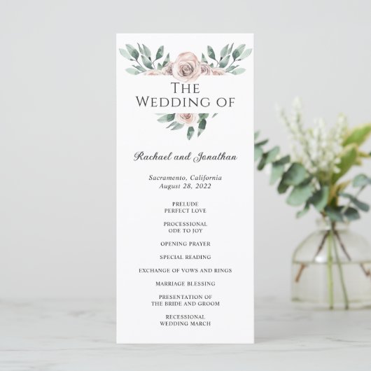 Boho Blush Rose Floral Wedding Programme (Debout devant)