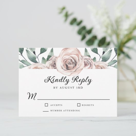 Boho Blush Rose Floral Wedding RSVP (Debout devant)