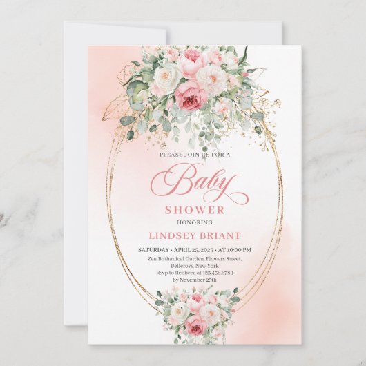 Boho Blush Rose Gold Girl Baby Shower Invitation Kaart (Voorkant)