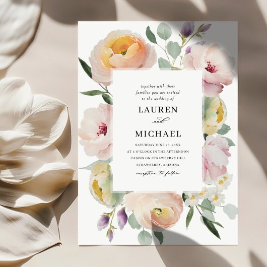 Boho Blush Rose Rose Élégant Mariage Invitation