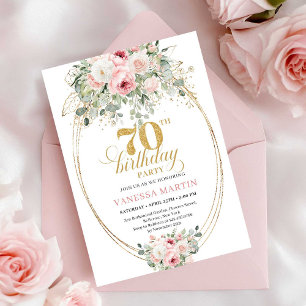 Boho Blush Roses 70e verjaardagsuitnodiging Kaart