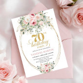 Boho Blush Roses 70th Birthday Invitation Kaart