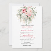 Boho Blush Roses Gold Floral Wedding Invitation (Devant)