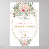 Boho Blush Roses Greenery 15th Welcome Poster (Devant)