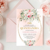 Boho Blush Roses Greenery Quinceañera Invitation