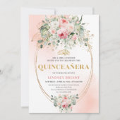 Boho Blush Roses Greenery Quinceañera Invitation Kaart (Voorkant)