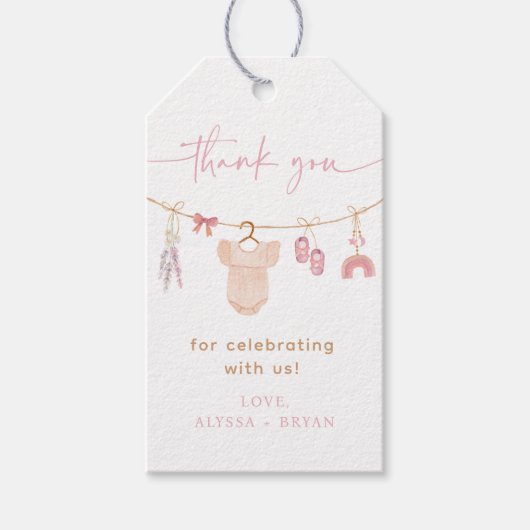 Boho Blush Roze Babykleding Meisje Baby shower Cadeaulabel (Voorkant)