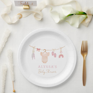 Boho Blush Roze Babykleding Meisje Baby shower Papieren Bordje