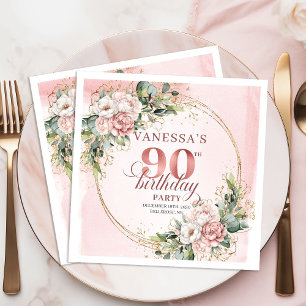 Boho Blush Roze Bloem 90ste Verjaardagsfeest Servet