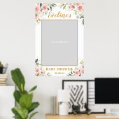 Boho blush roze bloem goud baby shower foto prop poster (Thuiskantoor)