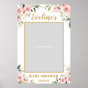 Boho blush roze bloem goud baby shower foto prop poster