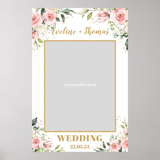 Boho blush roze bloem goud bwedding foto prop poster (Voorkant)