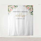 Boho blush roze bloem goud groene trouw achtergron wandkleed (Voorkant)