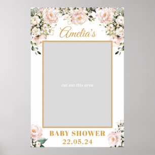 Boho blush roze bloem gouden baby shower foto prop poster