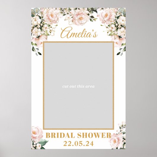 Boho blush roze bloem gouden bruidsfotoprop poster (Voorkant)