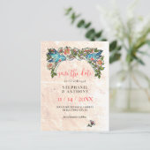 Boho Blush Roze Bloemen Bruiloft Opslaan Datum Briefkaart (Staand voorkant)