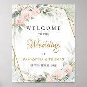 Boho blush roze bloemen en eucalyptus en goud poster (Voorkant)