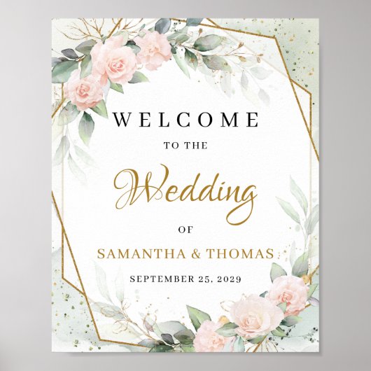 Boho blush roze bloemen en eucalyptus en goud poster (Voorkant)