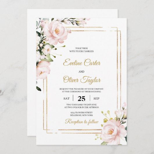 Boho Blush roze bloemen en goud glitter elegant Kaart (Voorkant / Achterkant)