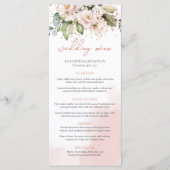 Boho Blush Roze Bloemen Rozen Bruiloft Menu Modern (Voorkant)