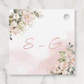 Boho blush roze bloemenbruiloft initialen monogram bedankjes labels (Achterkant)
