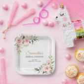 Boho Blush roze bloemeneucalyptus goud Bridal Papieren Bordje (Feest)