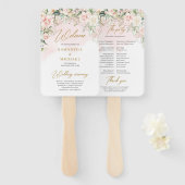 Boho Blush roze bloemeneucalyptus gouden programma Handwaaier (Voorkant en achterkant)