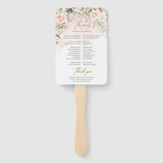 Boho Blush roze bloemeneucalyptus gouden programma Handwaaier (Achterkant)