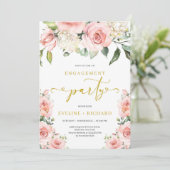 Boho blush roze bloemengoud belettering verloving kaart (Staand voorkant)