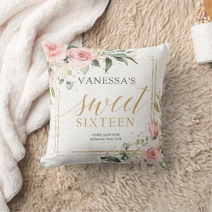 Boho Blush roze bloemengoud glitter zoet zestien Kussen