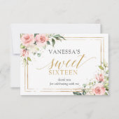 Boho Blush roze bloemengouden glitter 16e verjaard Bedankkaart (Voorkant)